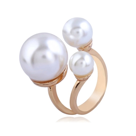 💥3for$28 New Faux Pearl Trio Adjustable Statement Ring Pearl Illusion Cuff Ring - Picture 9 of 16
